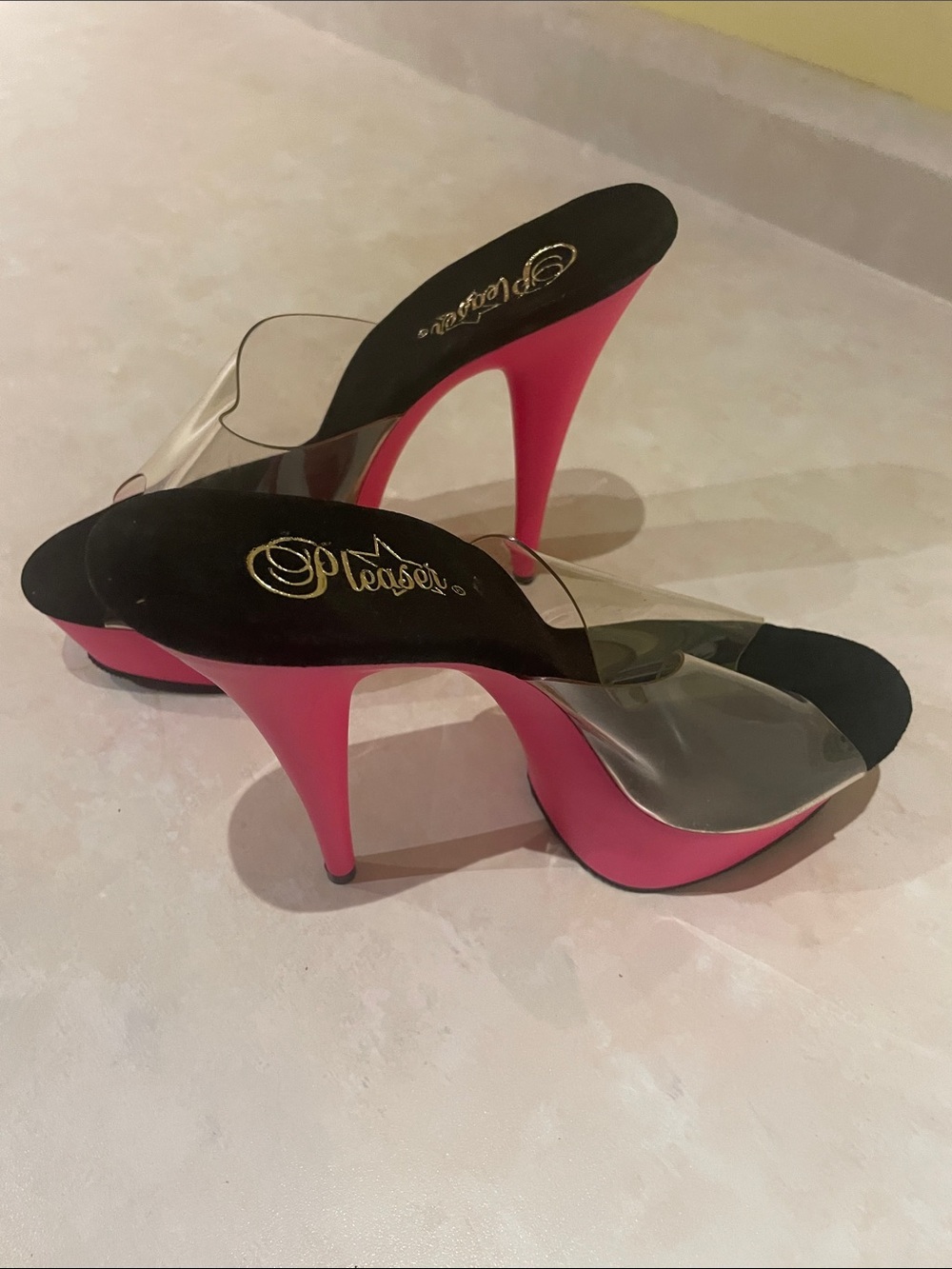 Pleaser Size 9 Black w/ Pink Sole and Heel Size 9
